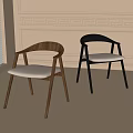 Minimalist Modern Dining Chairs With Walnut Wood Black Frame Armrests Padded Seats