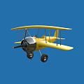 Vintage Yellow Biplane Model With Open Cockpit Propeller And Blue Background