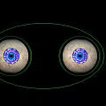 Human Eyes With Blue Pupils Red Blood Vessel Patterns And Green Outline On Black Background