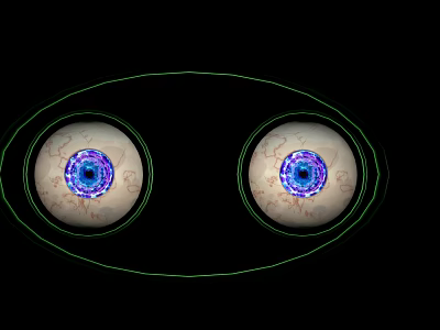 Human Eyes With Blue Pupils Red Blood Vessel Patterns And Green Outline On Black Background 3d model