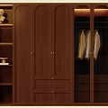 Modern Wooden Wardrobe With Glass Doors And Decorative Shelves