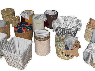 Versatile Wicker Fabric Mesh Storage Baskets with Folded Clothes for Home Organization 3d model