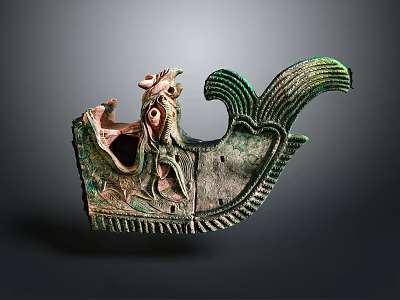 Ancient Chinese Bronze Animal Sculpture with Intricate Carvings and Green Patina 3d model