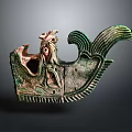 Ancient Chinese Bronze Animal Sculpture with Intricate Carvings and Green Patina