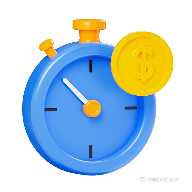 Blue Clock Shaped Decorative Ornament Set With Orange Button And Yellow Dollar Coin 3d model 