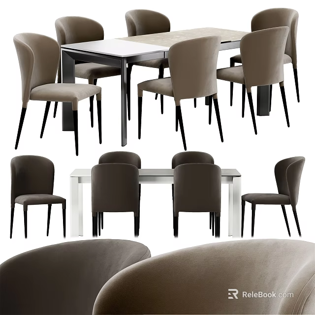 Modern Dining Table Set With Glass Top And Six Gray Chairs 3d model 