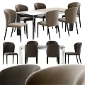 Modern Dining Table Set With Glass Top And Six Gray Chairs 3d model