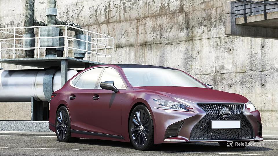 Sleek Red Lexus Sedan Modern Exterior Design With Industrial Concrete Wall And Metal Structures 3d model 