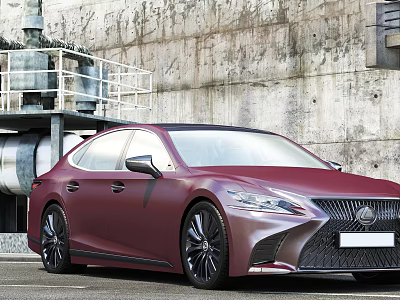 Sleek Red Lexus Sedan Modern Exterior Design With Industrial Concrete Wall And Metal Structures 3d model