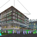 Modern Commercial Street with Glass Curtain Walls Contemporary Architecture Busy Pedestrians and Open Plaza Area
