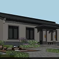 Traditional Chinese Style Detached Villa With Courtyard Garden Black Roof White Walls Green Plants
