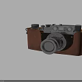 Vintage Electronic Camera With Brown Leather Case Classic Lens And Dials