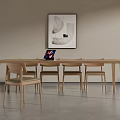 Wooden Conference Table With Surrounding Chairs Tabletop Laptop And Background Decorative Painting Modern Minimalist