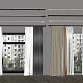 Various Colored Window Curtains With Curtain Rods In Modern Room Interior