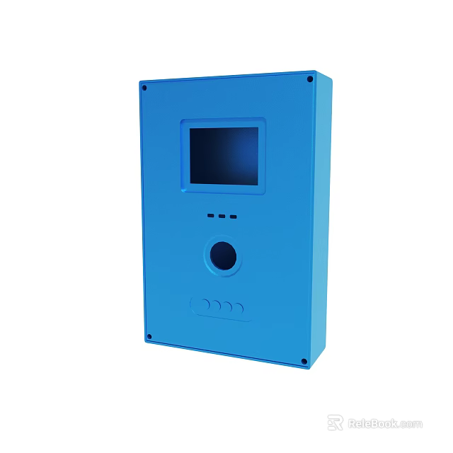 Blue Electronic Control Box With Front Panel Display Screen And Buttons 3d model 