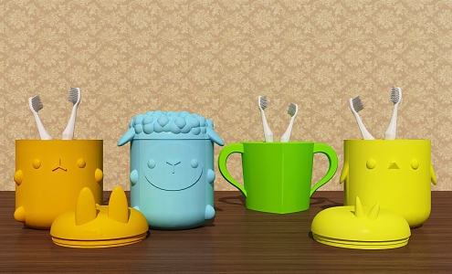 Modern Cup Animal Toothbrush Cylinder 3d model