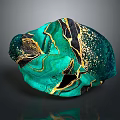 Teal Green Ornamental Decor Set With Gold Black Swirl Patterns And Glossy Finish
