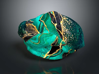 Teal Green Ornamental Decor Set With Gold Black Swirl Patterns And Glossy Finish 3d model
