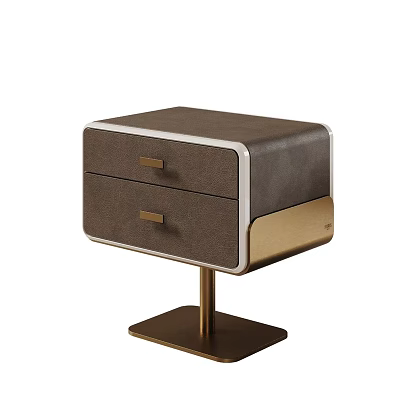 Modern Leather Nightstand With Two Drawers Metal Handles And Gold Base 3d model