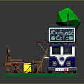 Cartoon Outdoor Food Stall Setup With Wooden Canopy Food Truck Bench Tree And Grill
