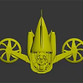 Red Bat Wing Designed Flying Car with Person Inside and White Rotors