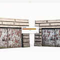 Old Double Doors With Peeling Paint Set In Stone Frame And Brick Structure 3d model