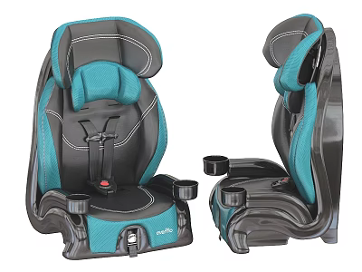 Child Safety Seat With Teal And Black Design Cup Holders Harness And Comfortable Padding 3d model