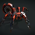 Mechanical Reptile Robot With Red Metallic Legs And Spider Inspired Sci Fi Design 3d model