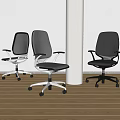 Three Modern Office Chairs With Gray Fabric Metal Frame And Rolling Wheels