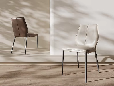 Modern Leather Dining Chairs With Metal Legs Brown And Beige In Minimalist Interior Wooden Floor 3d model