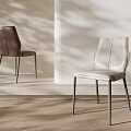 Modern Leather Dining Chairs With Metal Legs Brown And Beige In Minimalist Interior Wooden Floor
