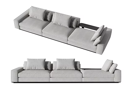 Modern Light Gray Three Seater Sofa With Fabric Cushions And Simple Design 3d model
