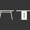 Modern Tables Featuring Light Top White Metal Legs Crossed And Square Base On Dark Background