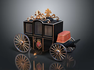 Ornate Black Carriage With Golden Decorations Red Chest Detailed Wheels And Royal Crest 3d model