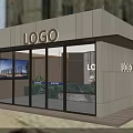 Modern Minimalist Real Estate Sales Office Facade With Large Glass Entrance And Bright Spacious Interior
