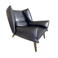 Modern Dark Leather Armchair With Stylish Wooden Frame And Comfortable Design