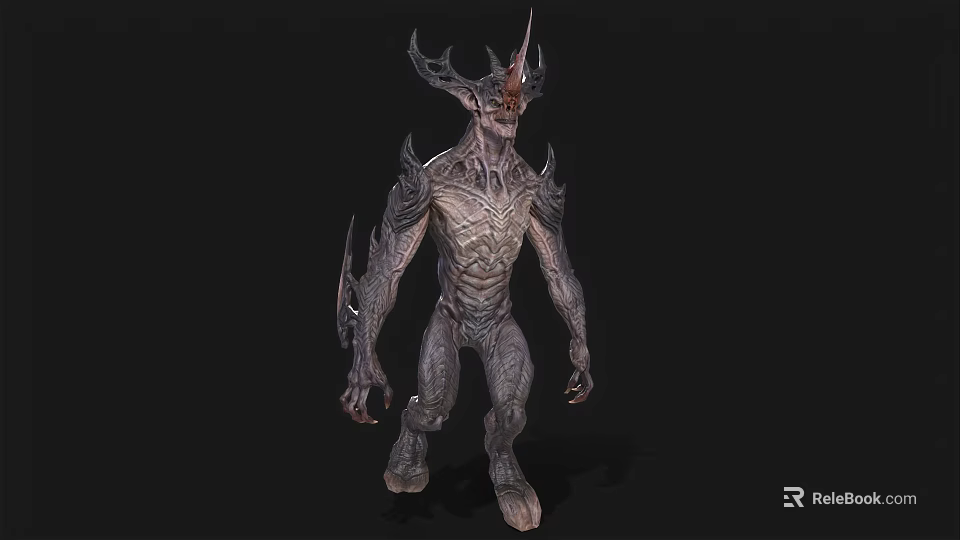 Horned Game Movie Character With Spiked Textured Muscular Body And Mythical Features 3d model 
