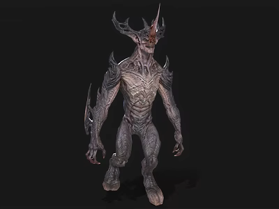 Horned Game Movie Character With Spiked Textured Muscular Body And Mythical Features 3d model