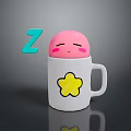 Cute White Mug Featuring Yellow Star Pattern Pink Sleepy Face Topper And Blue Z Symbol