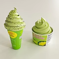 Green Matcha Ice Cream Swirl In Cone And Cup Dessert Treat