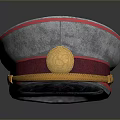 Stylish Gray Red And Blue Fashion Hat With Yellow Badge Decorative Band And Colorful Accents