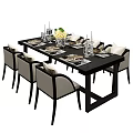 Elegant Dining Table Set With Upholstered Chairs Plates Glasses And Floral Centerpiece
