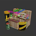 Vimto Drink Stall Featuring Wooden Counter Yellow Containers Beverages And High Stool