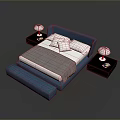 Contemporary Bedroom Interior With Blue Bed Frame White Bedding Gray Blanket Nightstands And White Lamps