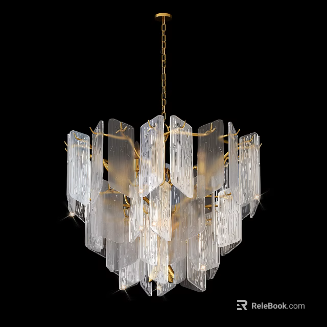 Elegant Geometric Crystal Glass Chandelier with Gold Frame for Modern Home Decor 3d model 