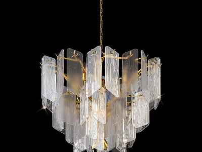 Elegant Geometric Crystal Glass Chandelier with Gold Frame for Modern Home Decor 3d model