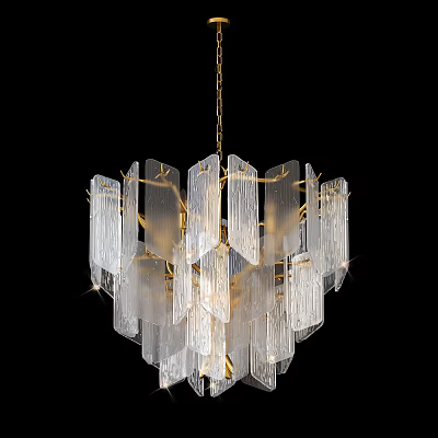 Elegant Geometric Crystal Glass Chandelier with Gold Frame for Modern Home Decor 3d model