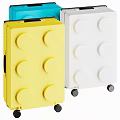 Red Lego Inspired Suitcase Design With Circular Studs And Rolling Wheels