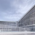 Modern Midea Sales Center Building with Glass Facade Geometric Design and Landscaping