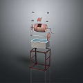 3D Model of Industrial Equipment With Red Drum White Sink Metal Stand and Small Components